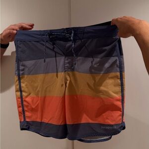 Patagonia Men's Striped Swim Shorts - Blue, Orange, Tan